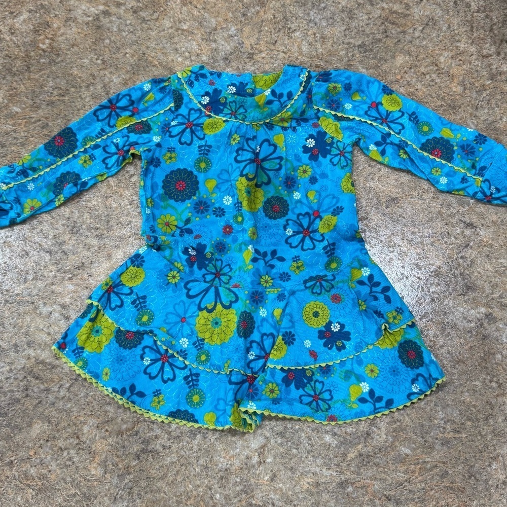 Le Top Blue Floral Long-Sleeve Dress – Size 2T